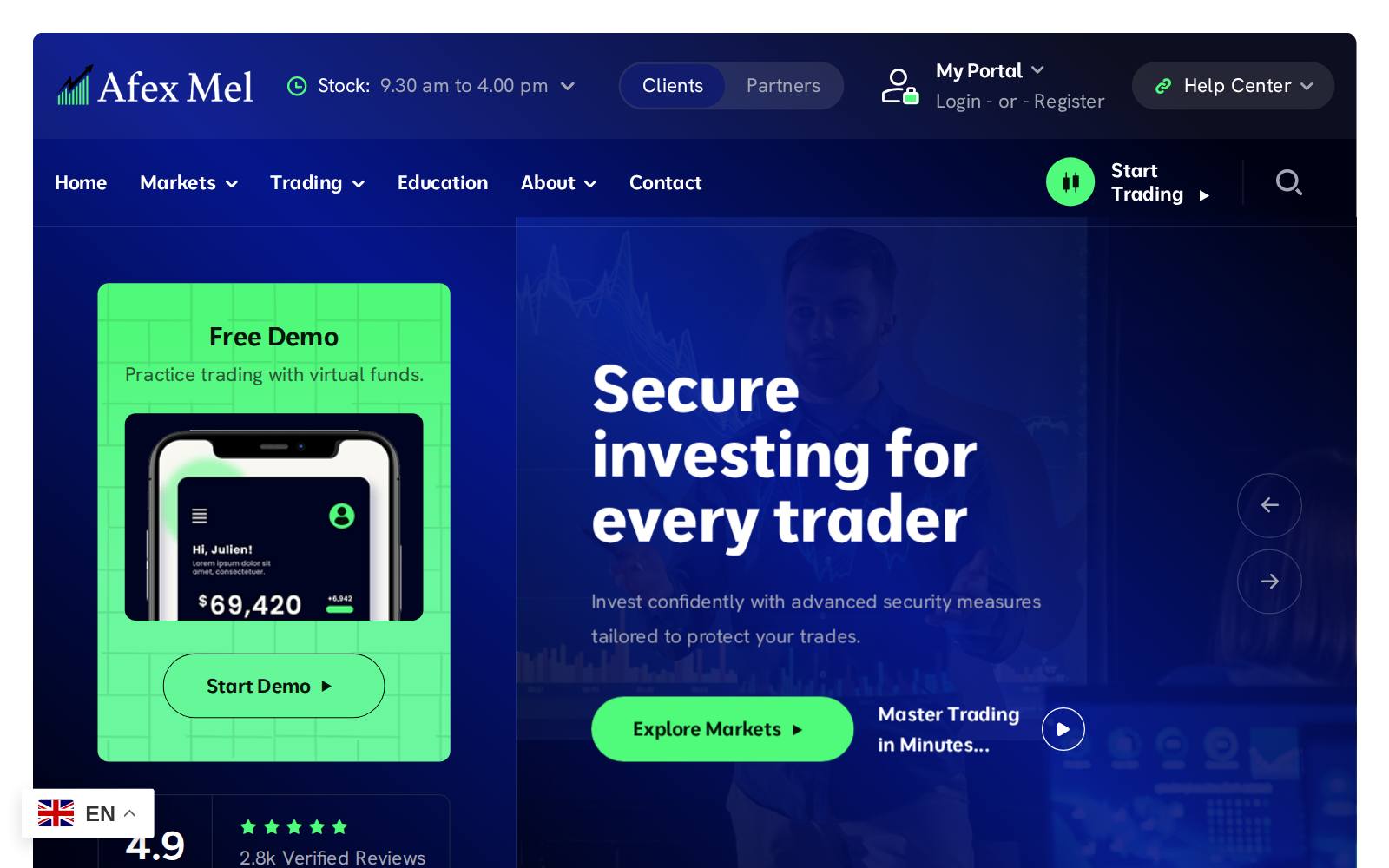 Screenshot of the Afex Markets website, captured 21 July 2026