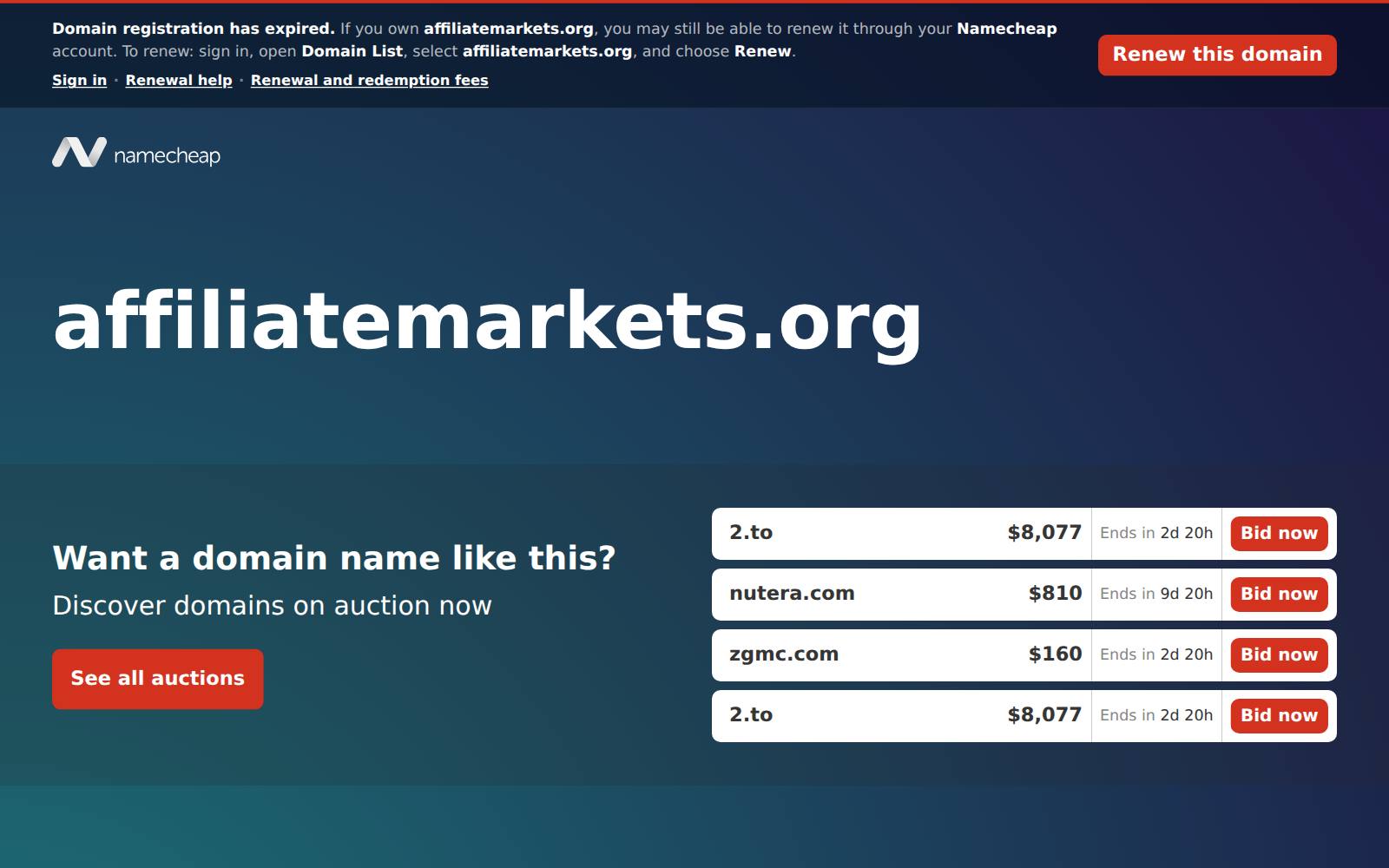 Screenshot of the Affiliatemarket website, captured 21 July 2026