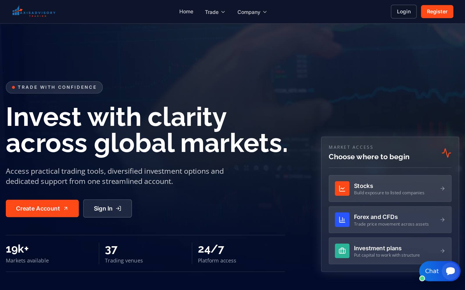 Screenshot of the Axis Advisory Trade website, captured 21 July 2026