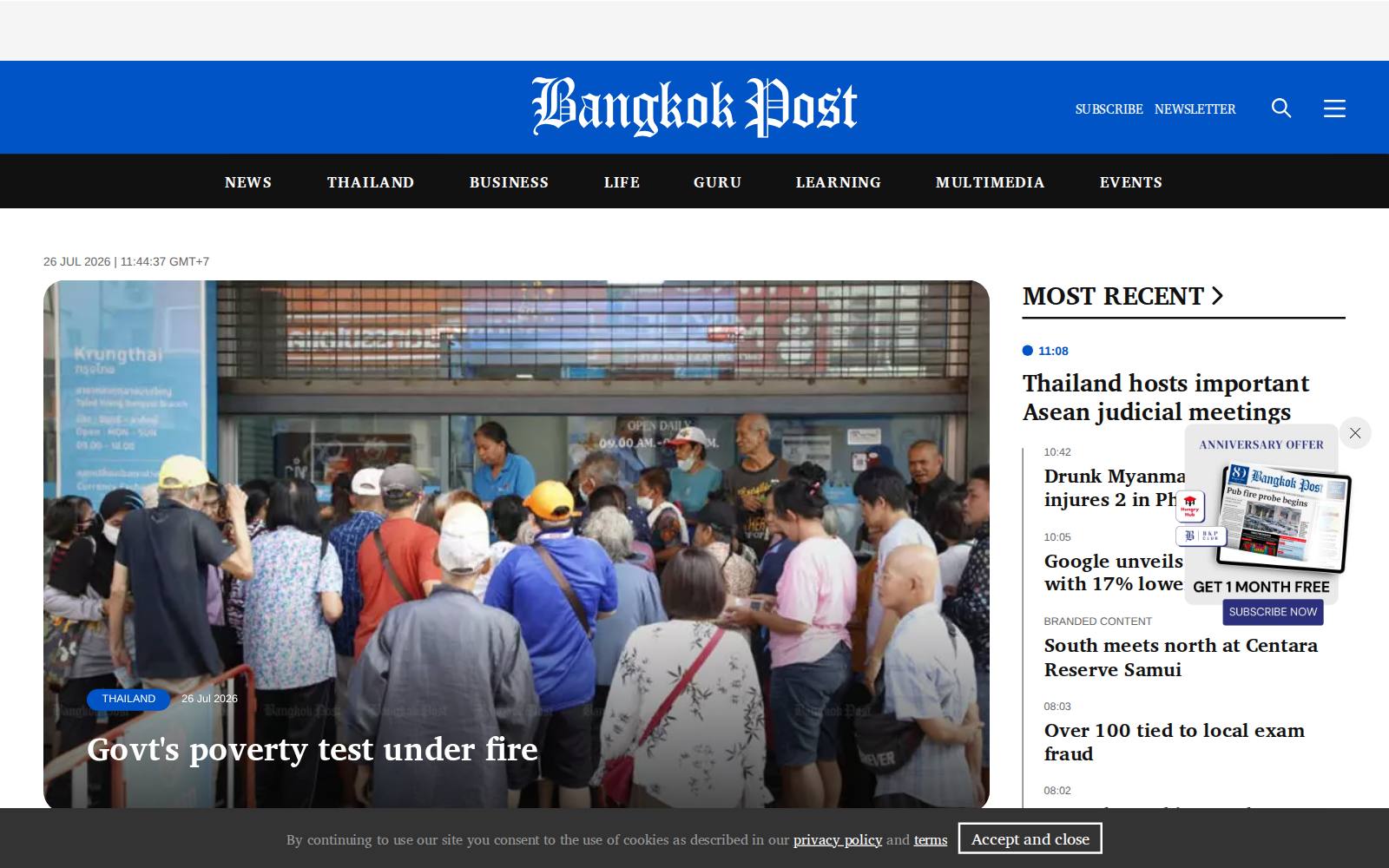 Screenshot of the bangkokpost.com website, captured 26 July 2026