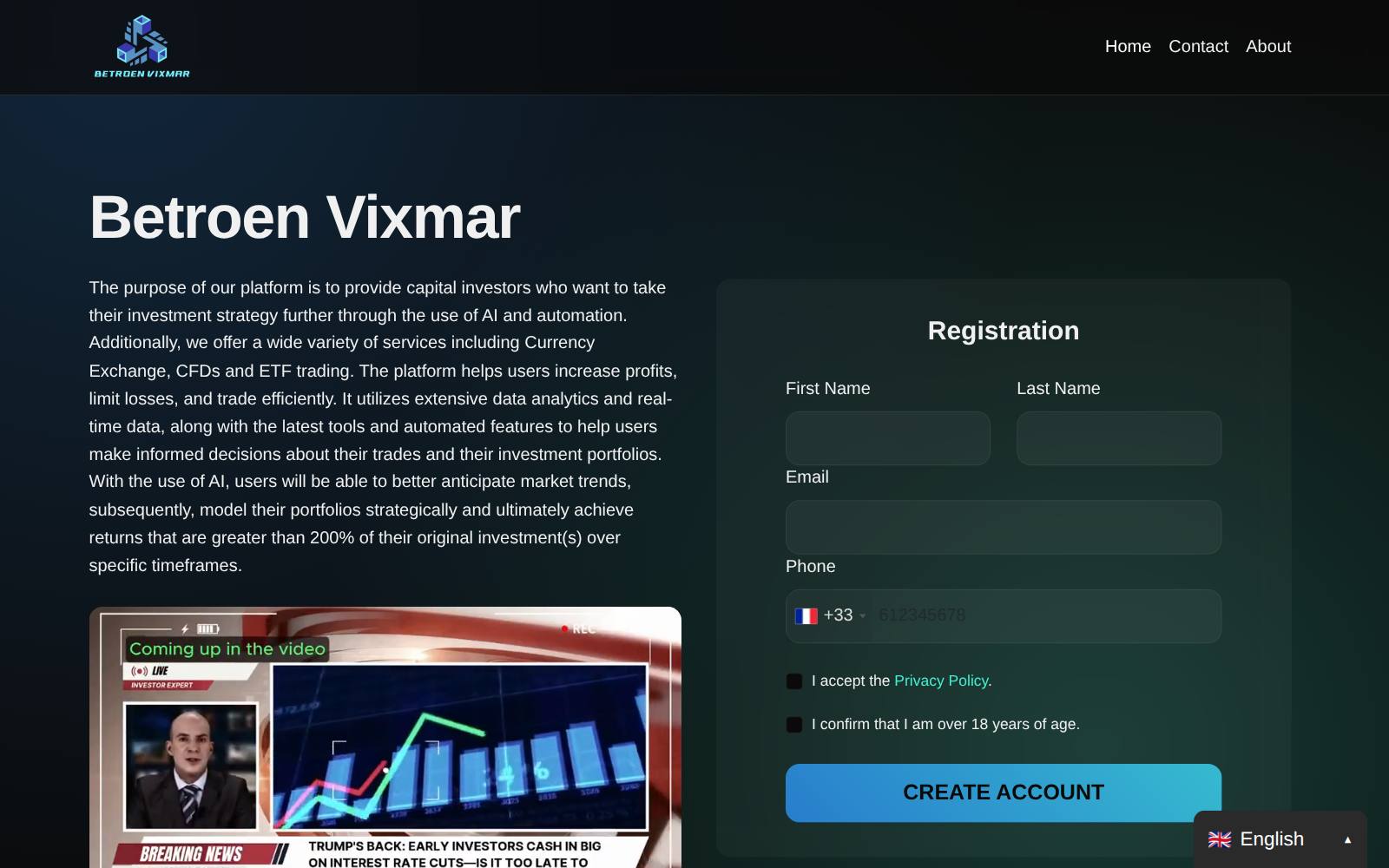 Screenshot of the Betroen Vixmar website, captured 21 July 2026