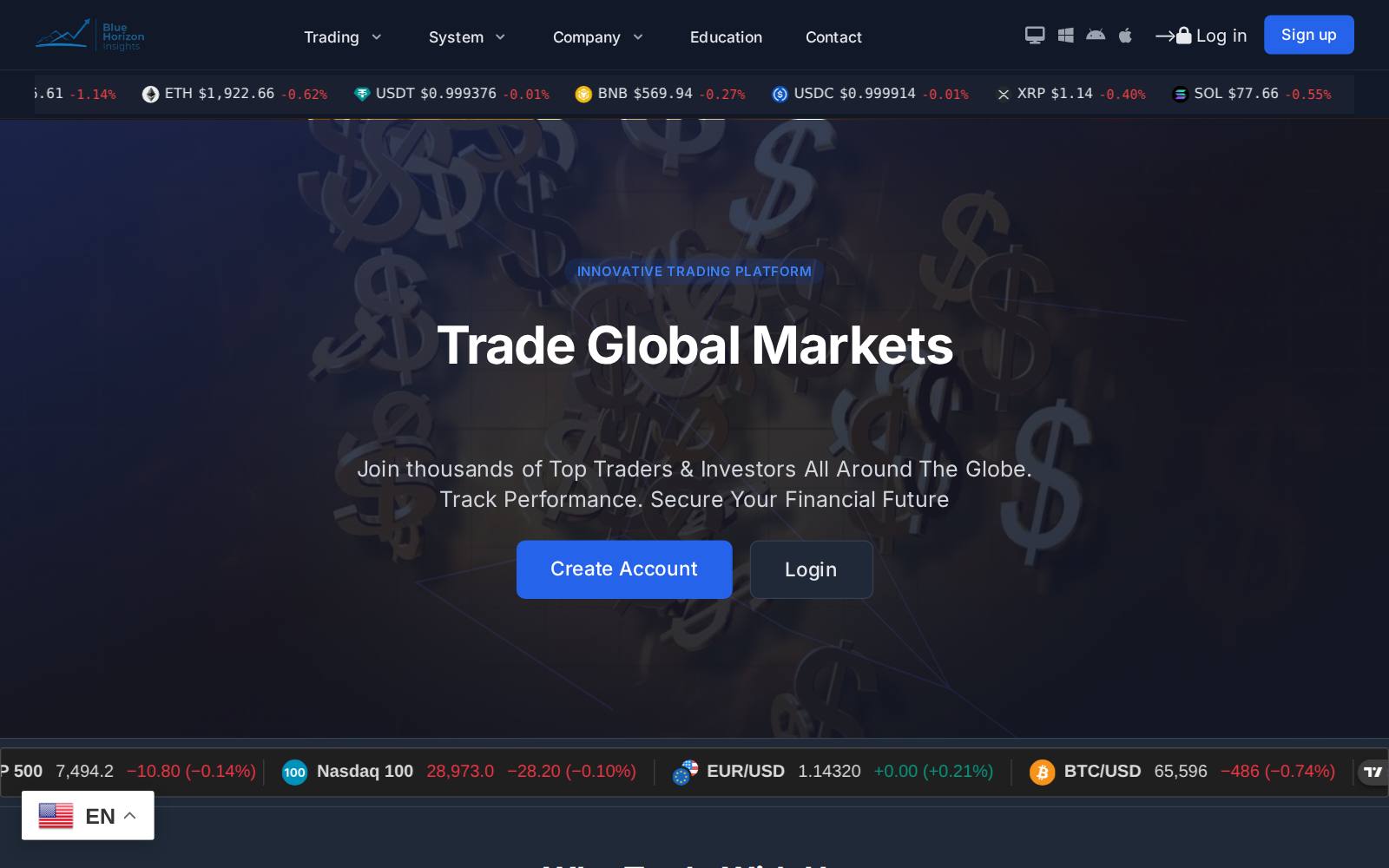 Screenshot of the Blue Horizon Insights website, captured 23 July 2026