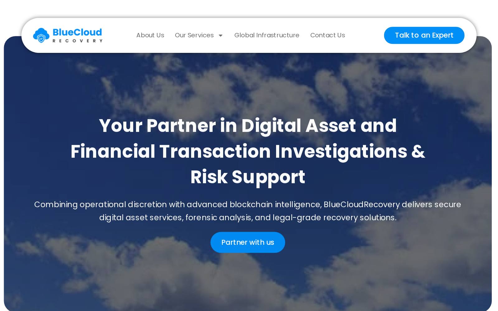 Screenshot of the BlueCloud Recovery/bluecloudrecovery.com website, captured 30 July 2026