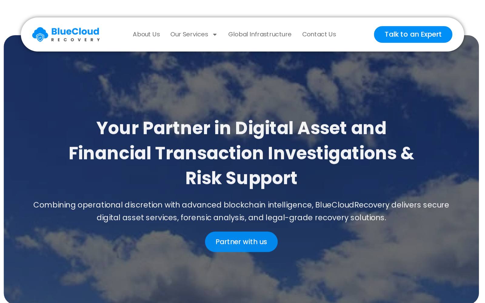 Screenshot of the bluecloudrecovery.com website, captured 24 July 2026
