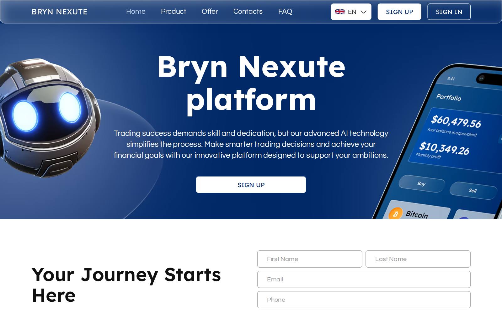 Screenshot of the Bryn Nexute website, captured 21 July 2026