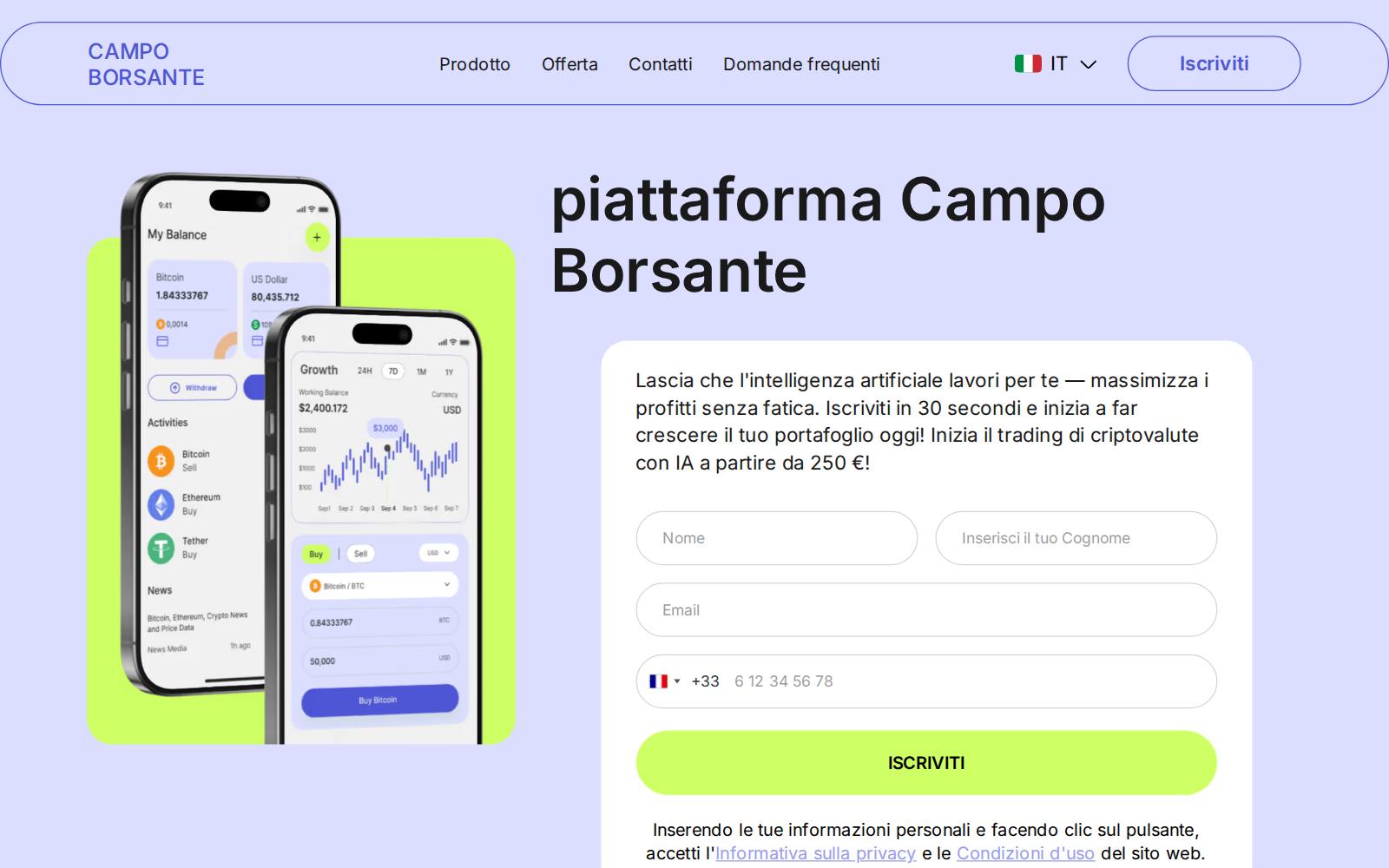 Screenshot of the Campo Borsante website, captured 21 July 2026