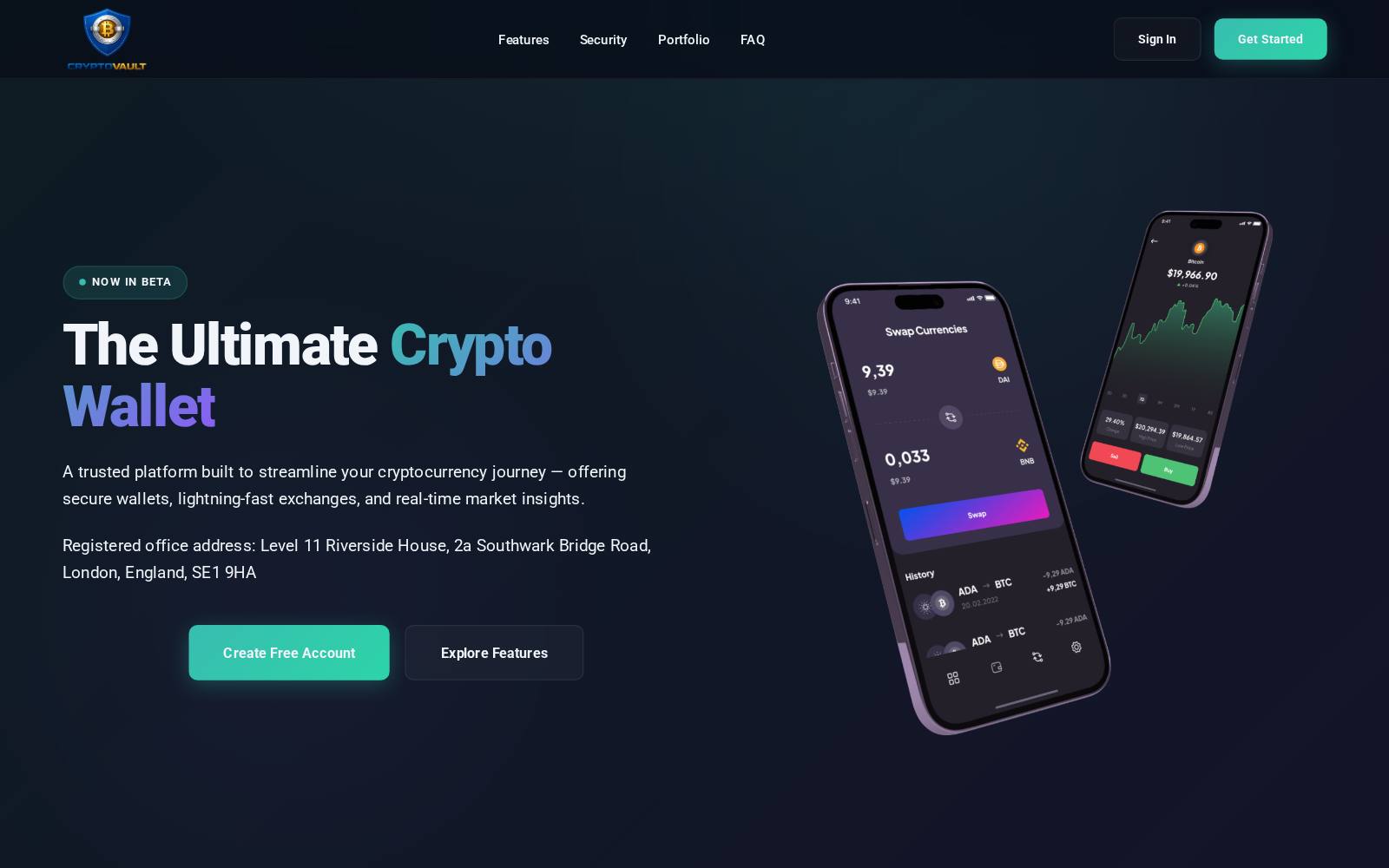 Screenshot of the CRYPTOVAULT website, captured 21 July 2026