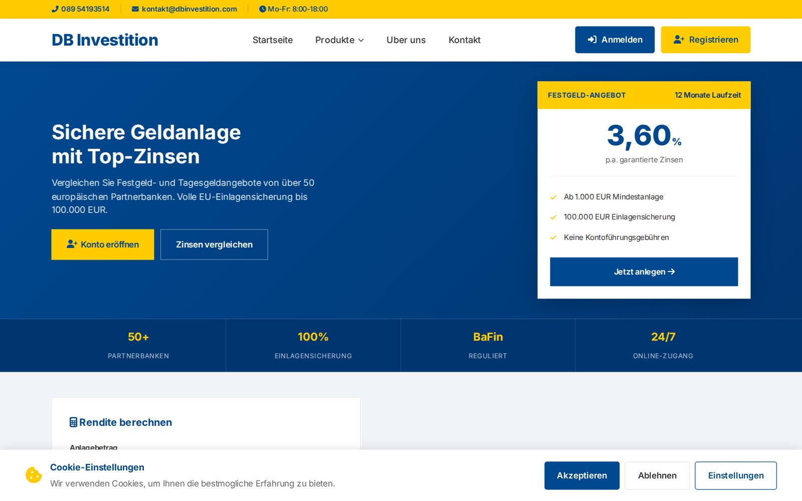 Screenshot of the Dbinvestition website, captured 21 July 2026