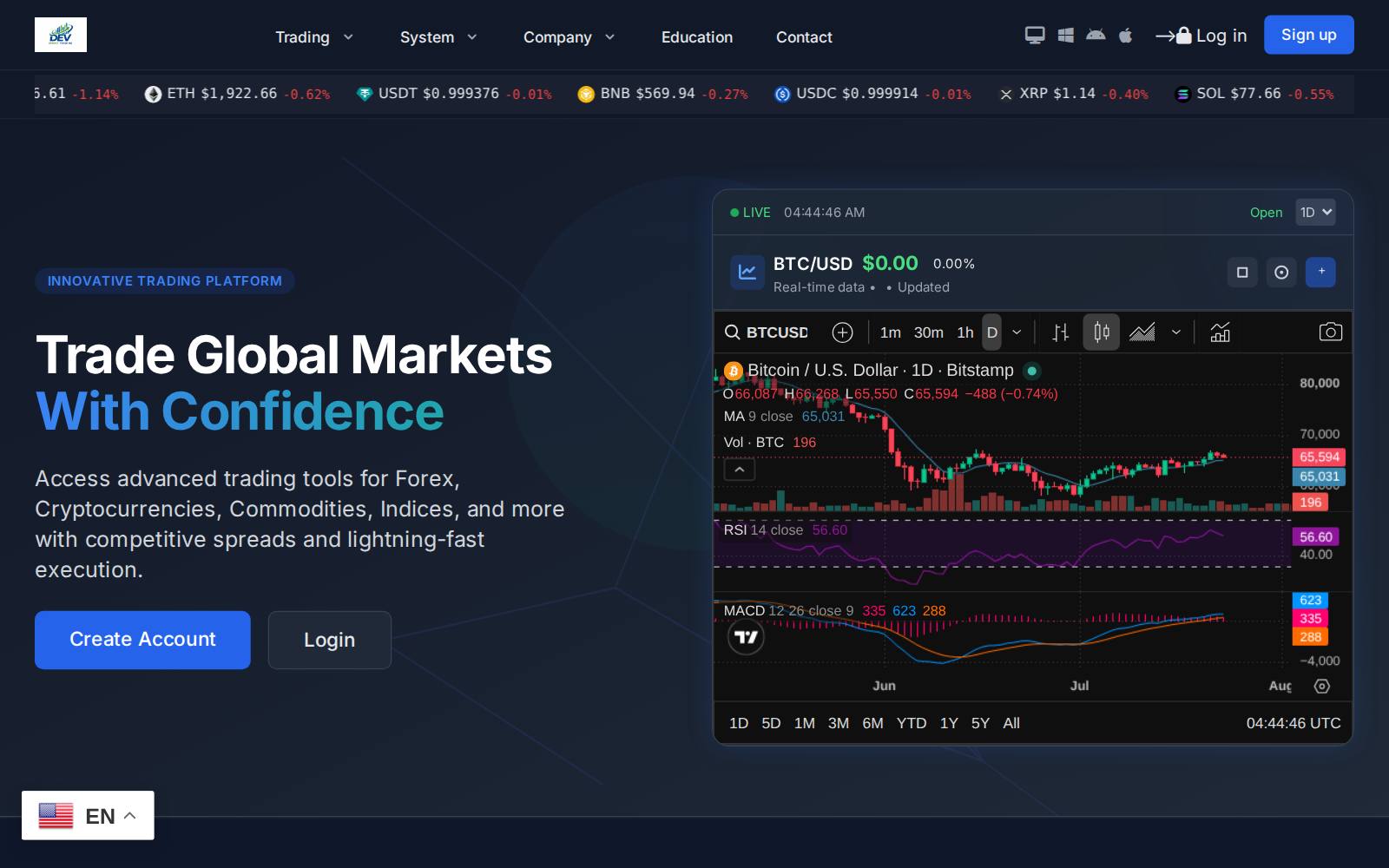 Screenshot of the DEV SMART TRADING website, captured 23 July 2026
