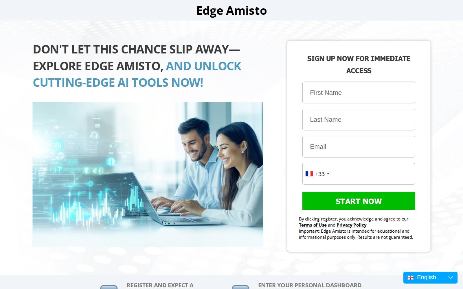 Screenshot of the EDGE AMISTO website, captured 21 July 2026