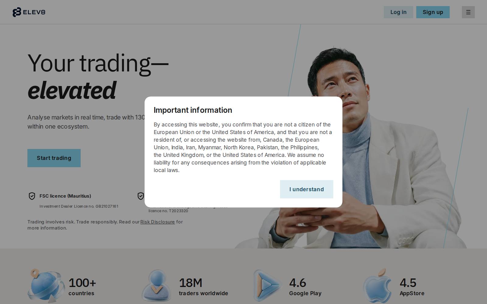Screenshot of the Elev8 Markets website, captured 21 July 2026