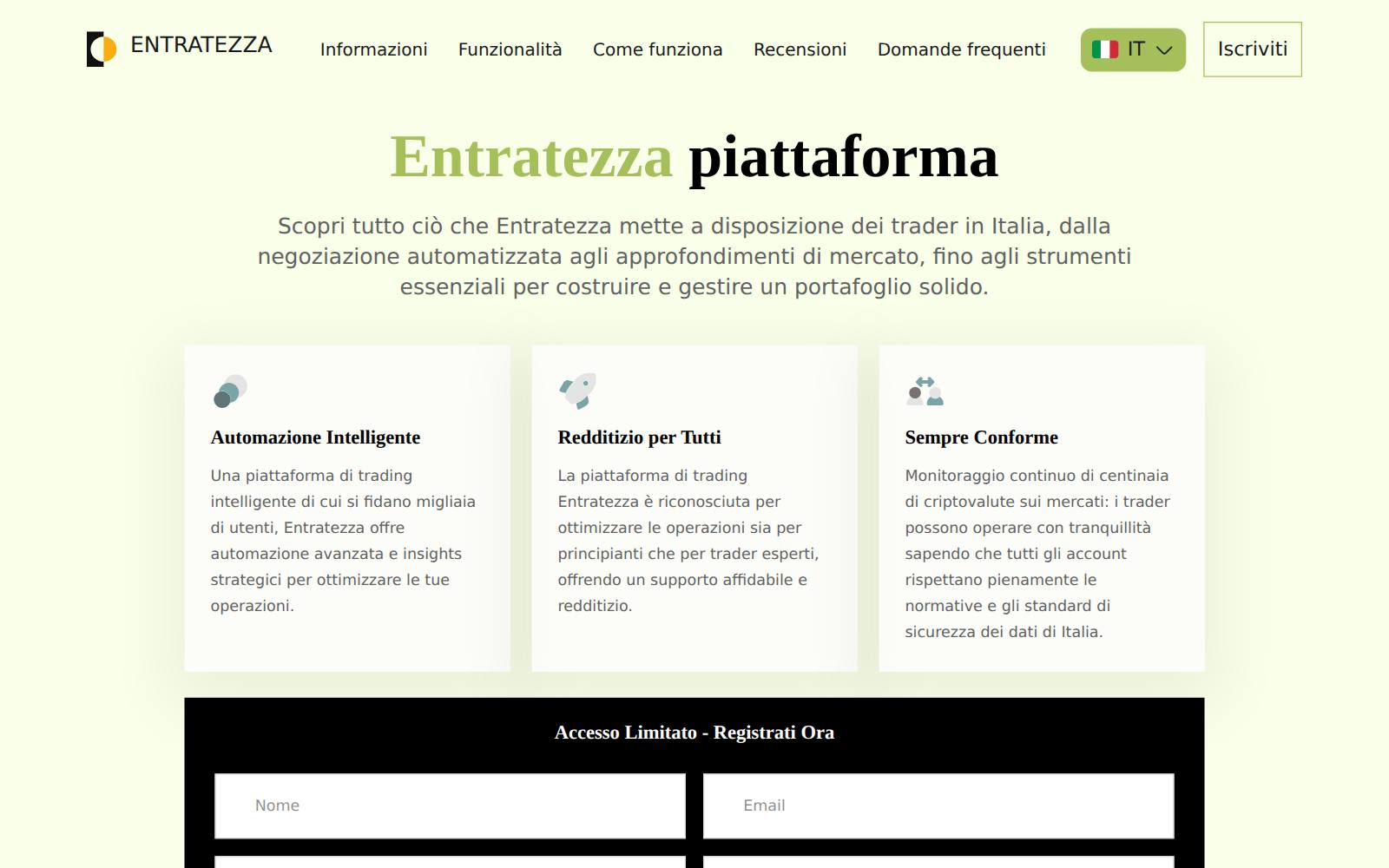 Screenshot of the Entratezza website, captured 21 July 2026