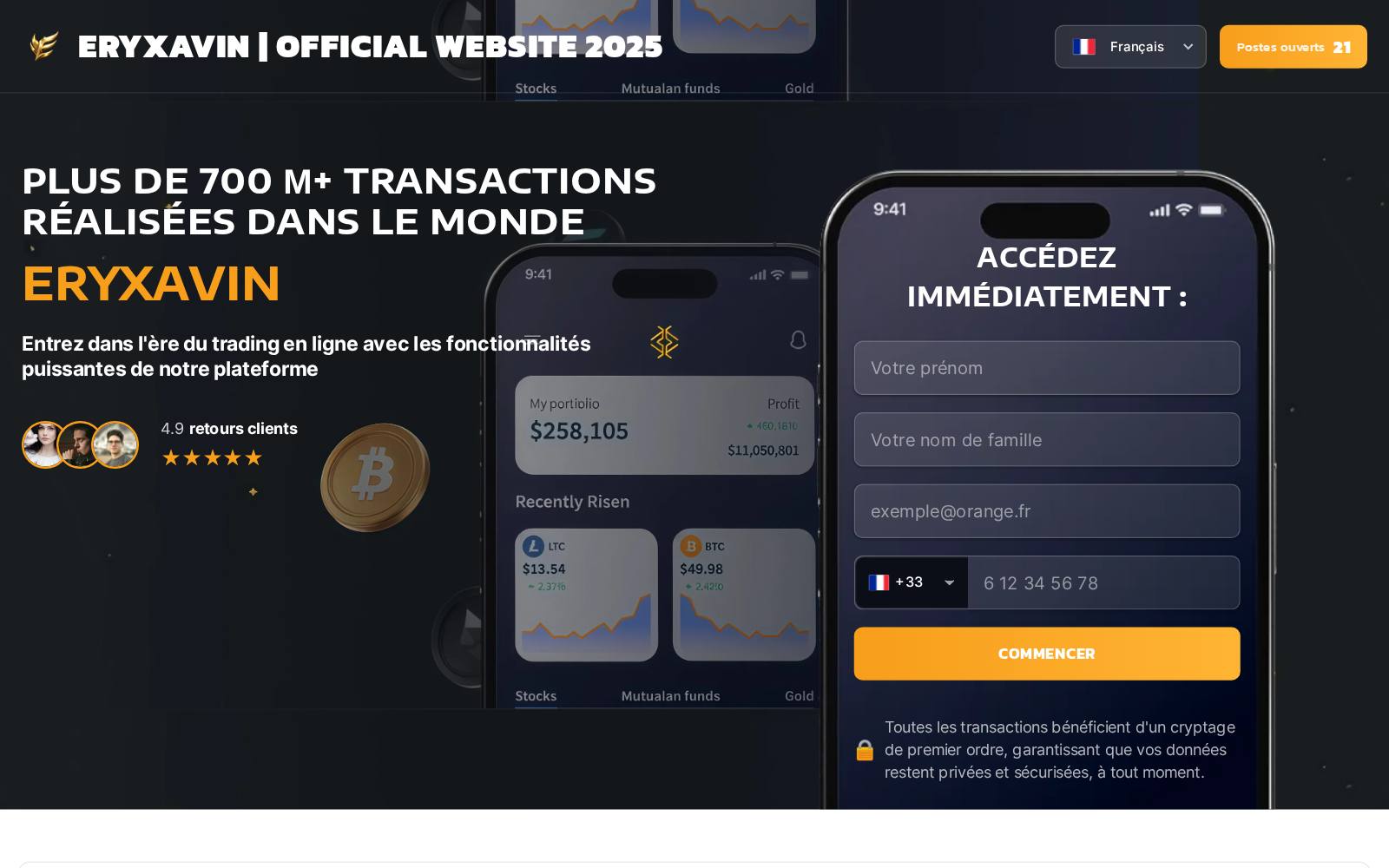 Screenshot of the Eryxavin website, captured 21 July 2026