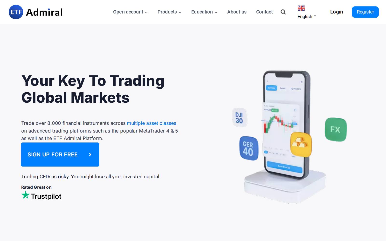 Screenshot of the Etf Admiral website, captured 23 July 2026