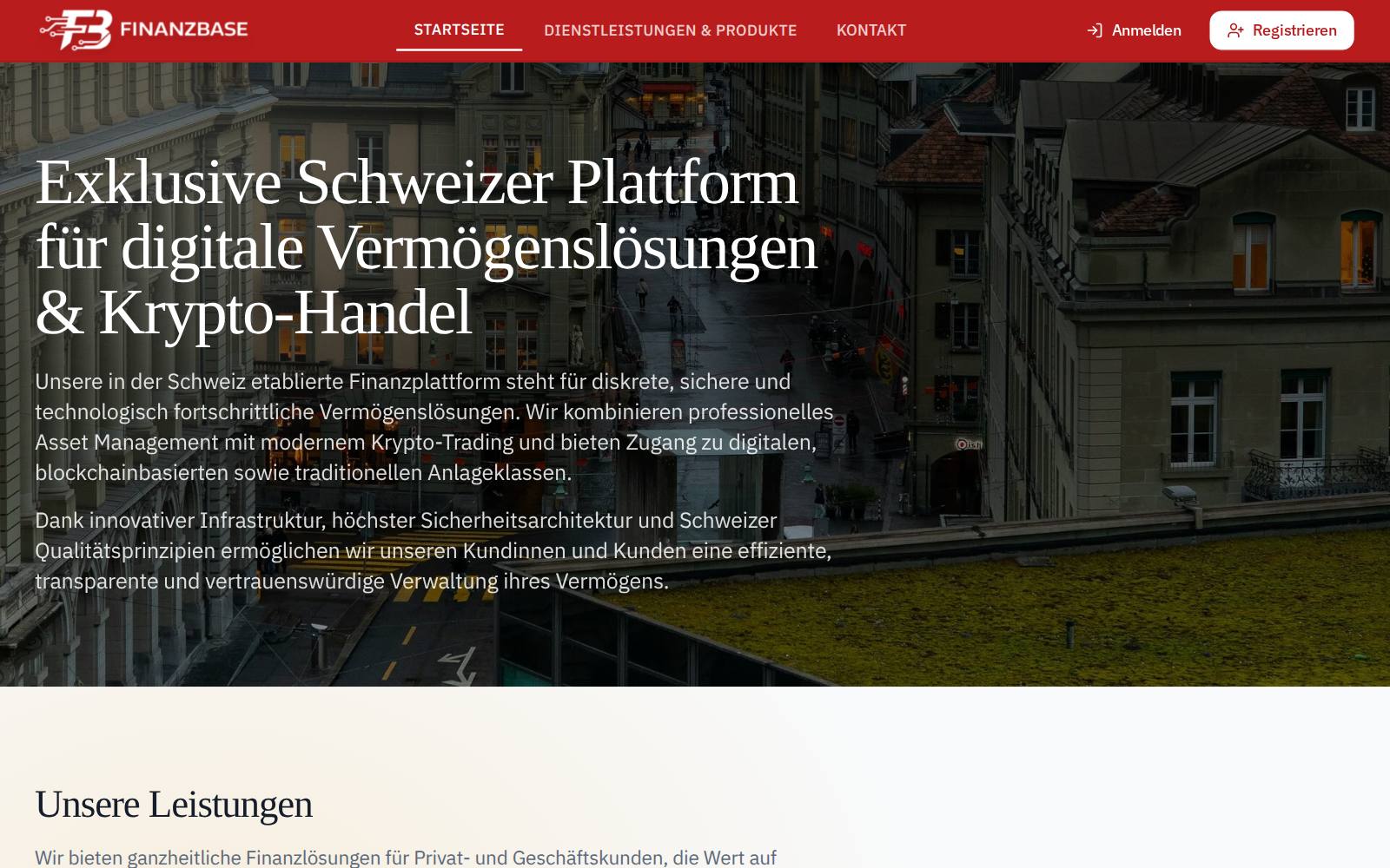 Screenshot of the FinanzBase AG website, captured 1 August 2026
