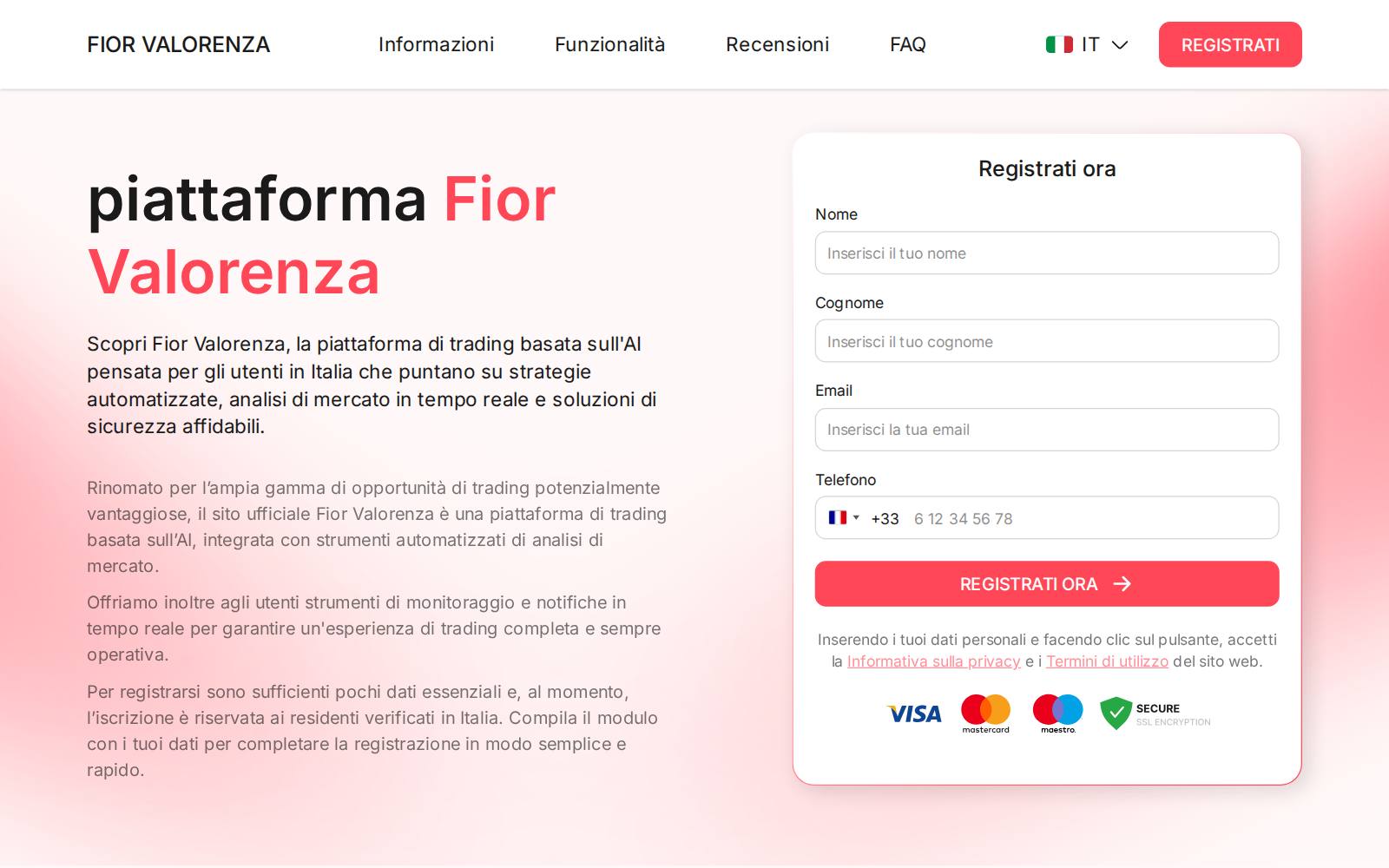 Screenshot of the Fior Valorenza website, captured 21 July 2026