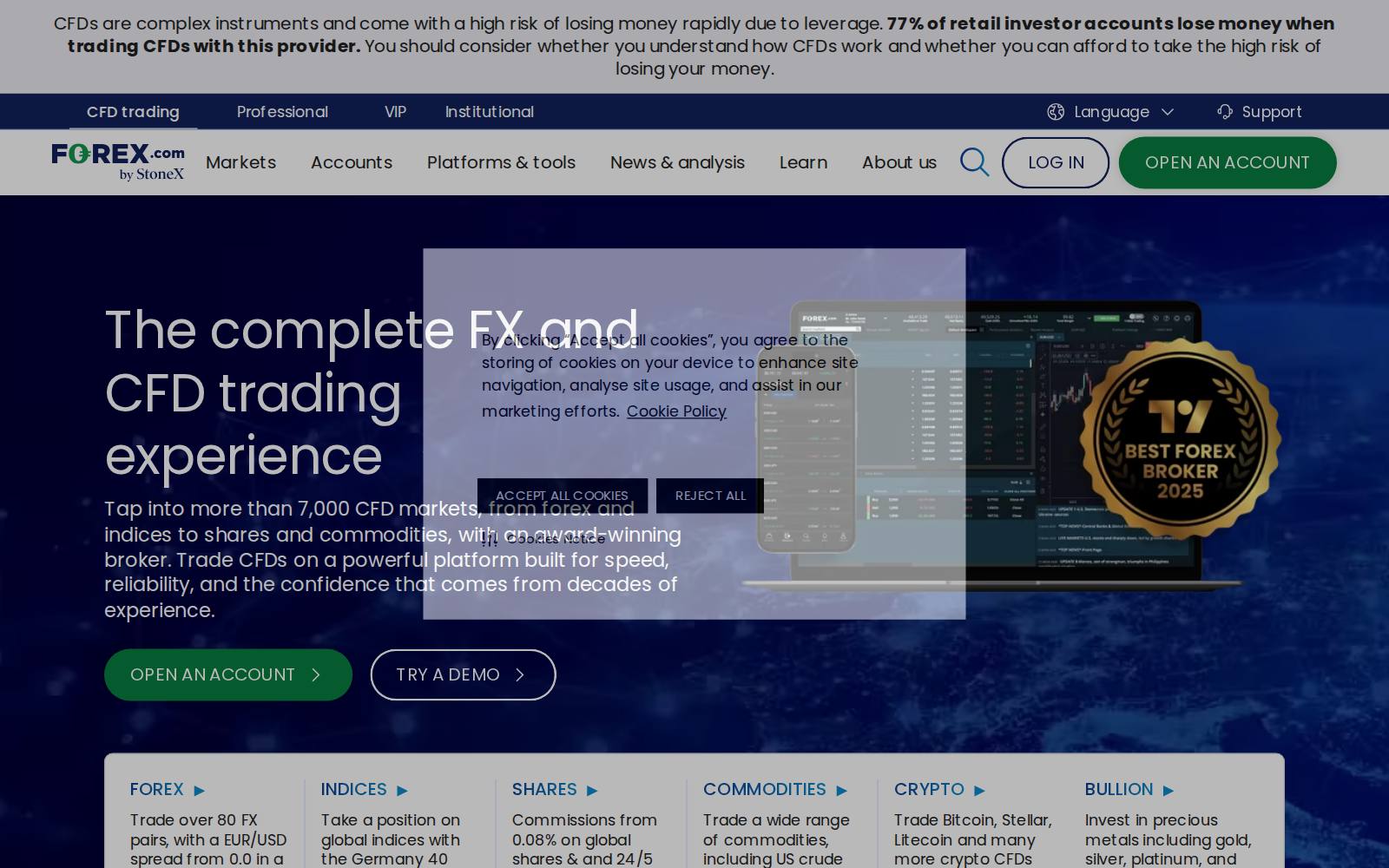Screenshot of the forex.com website, captured 13 August 2026