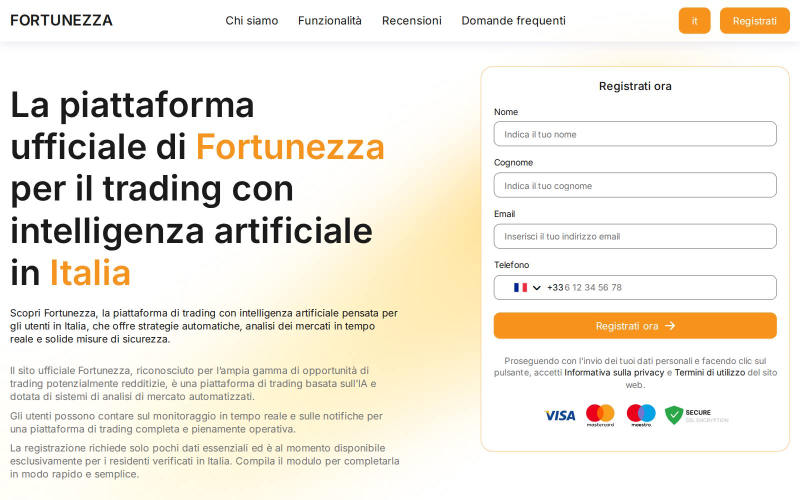 Screenshot of the Fortunezza website, captured 21 July 2026