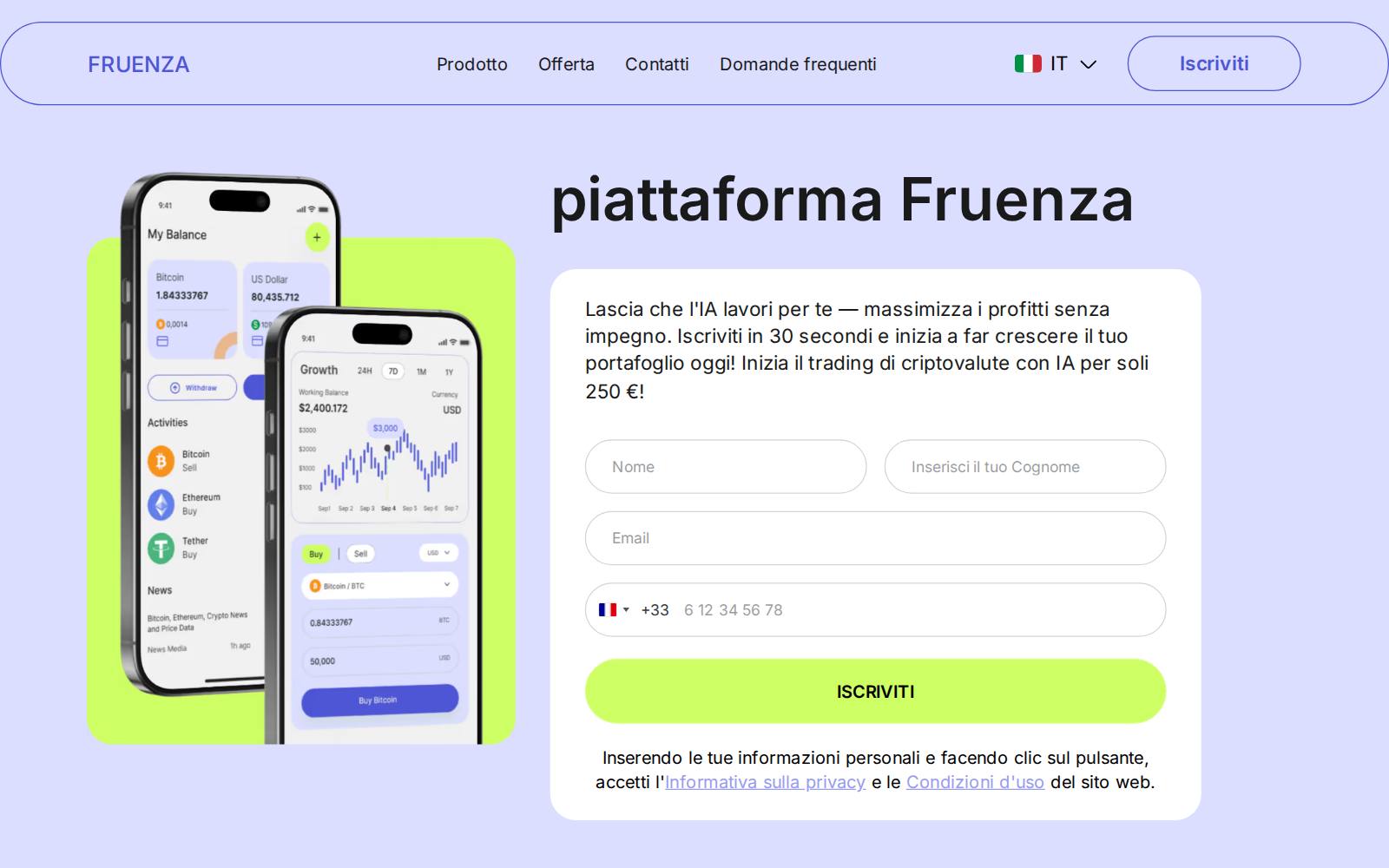 Screenshot of the Fruenza website, captured 21 July 2026