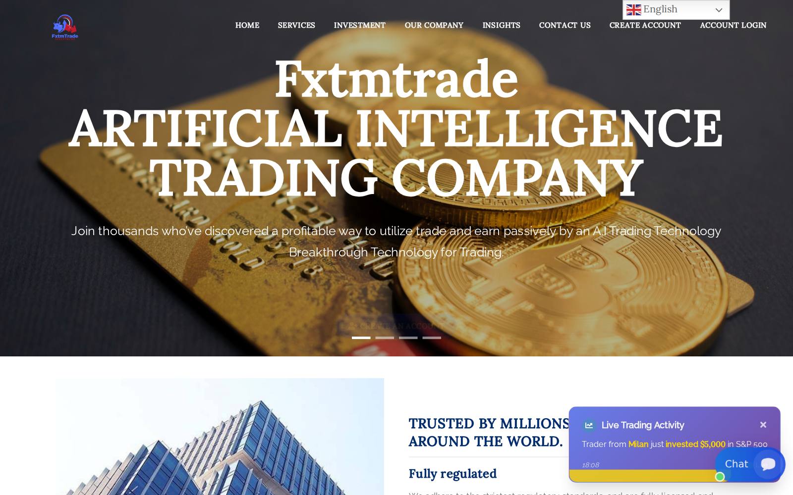 Screenshot of the FxtmTrade Investment website, captured 21 July 2026