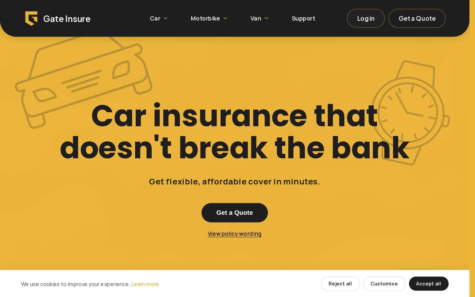 Screenshot of the gateinsure.co.uk website, captured 24 July 2026