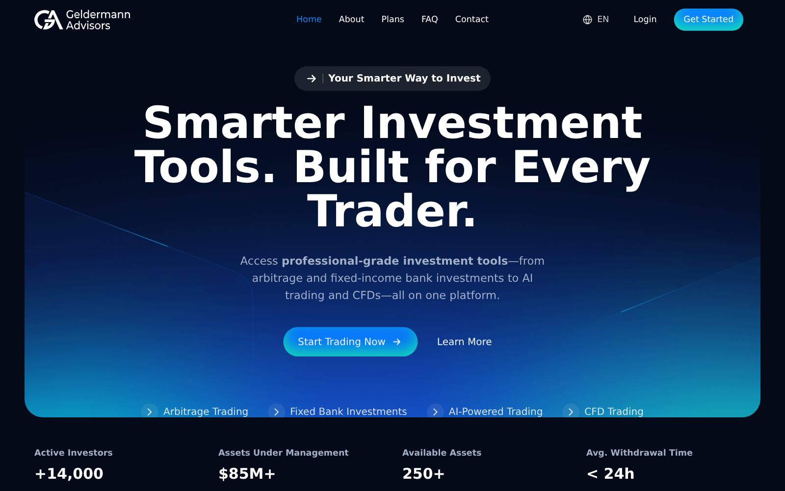 Screenshot of the Geldermann Advisors website, captured 21 July 2026