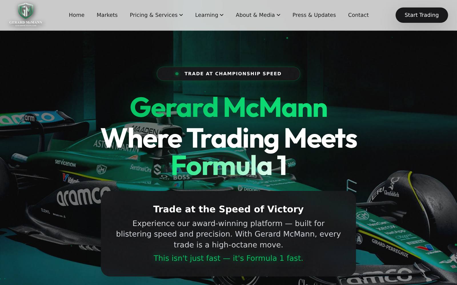Screenshot of the Gerard McMann Trading and Investments website, captured 21 July 2026