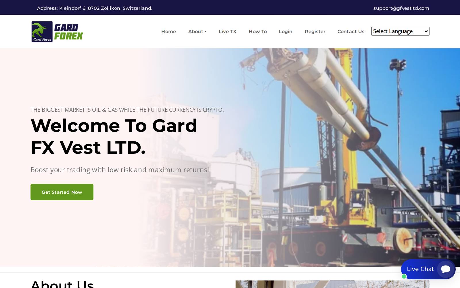 Screenshot of the gfvestltd.com website, captured 30 July 2026