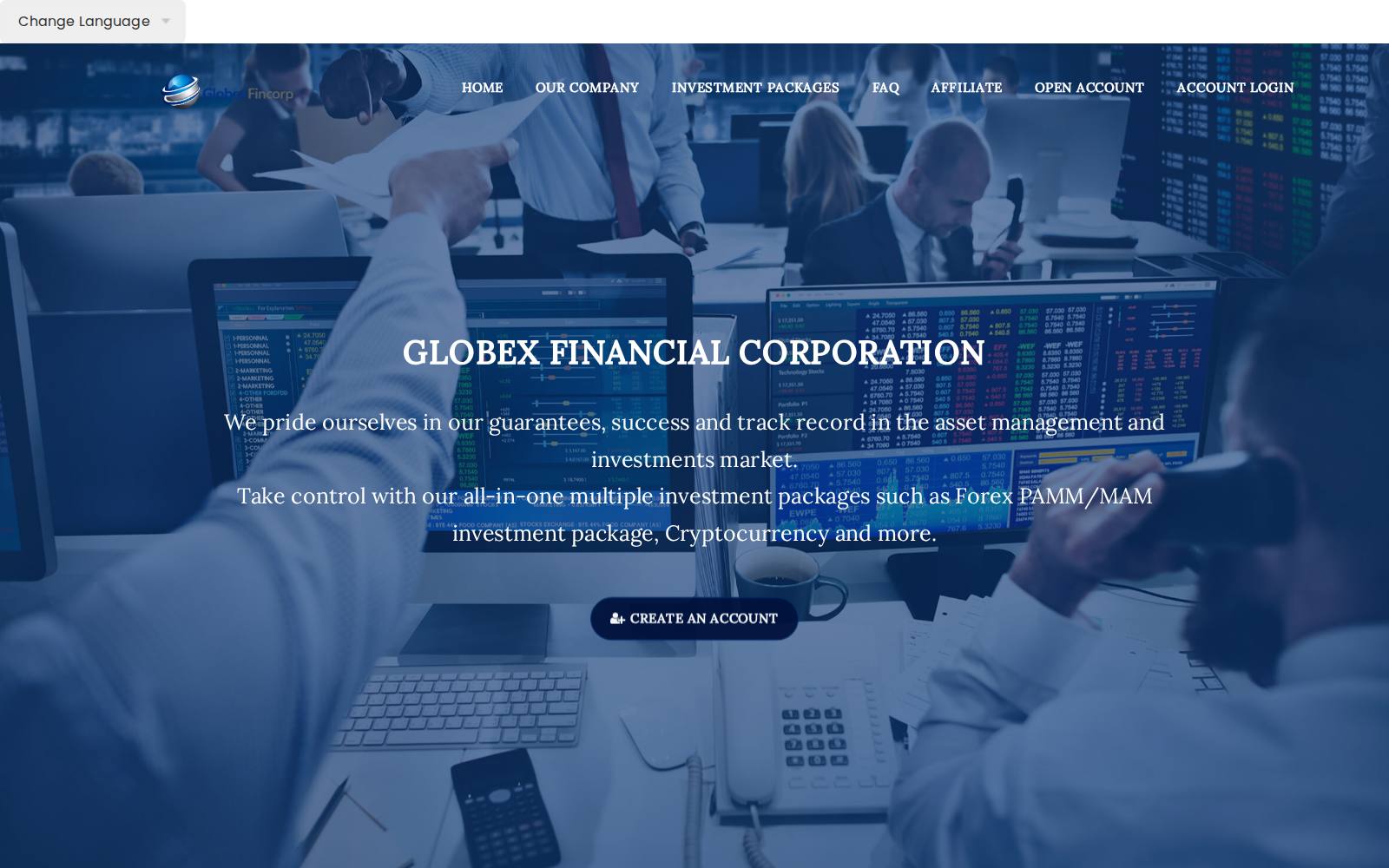 Screenshot of the globexfincor.com website, captured 30 July 2026