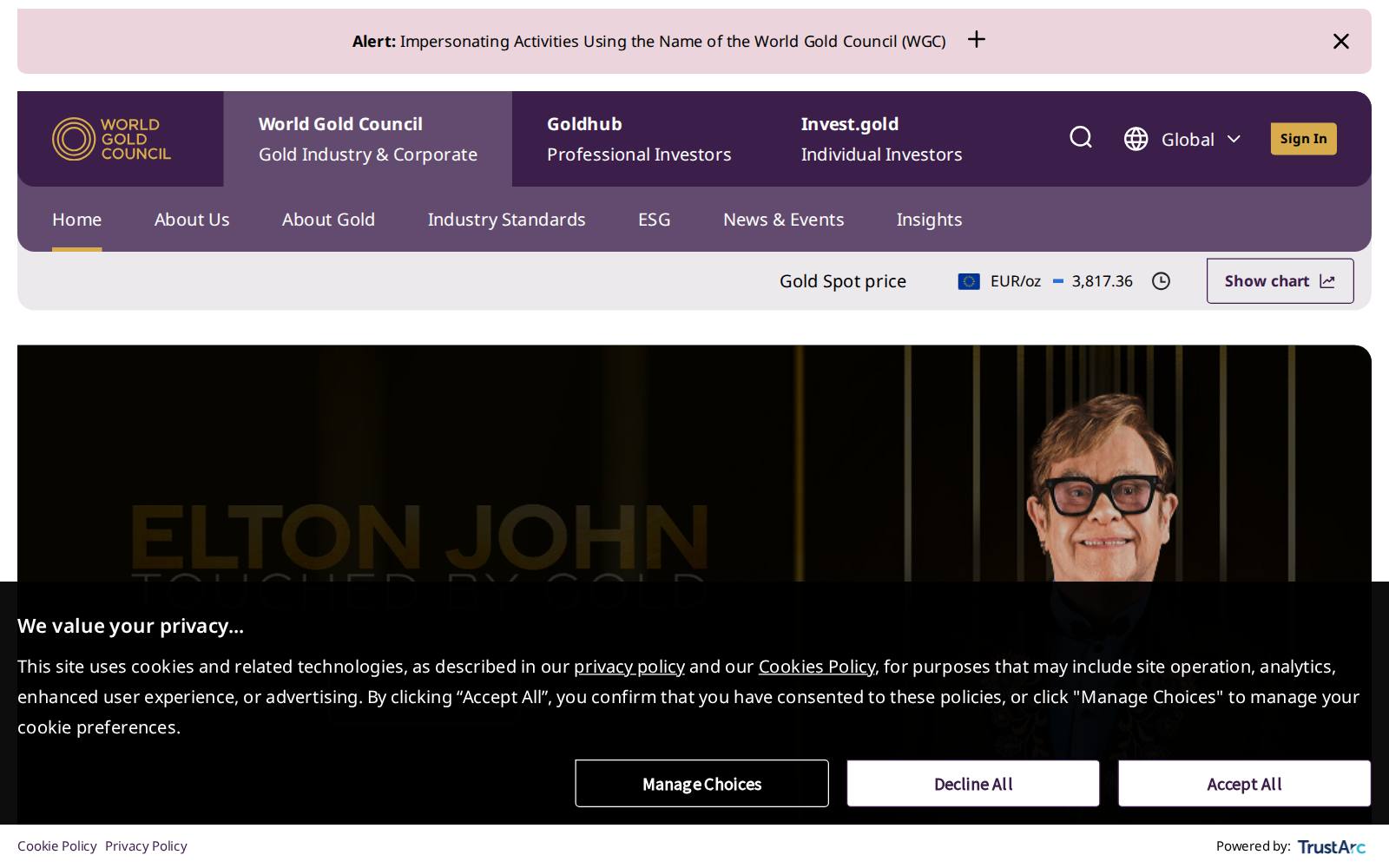 Screenshot of the gold.org website, captured 13 August 2026