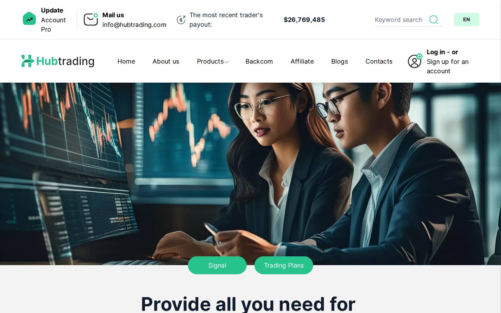 Screenshot of the Hubtrading website, captured 21 July 2026