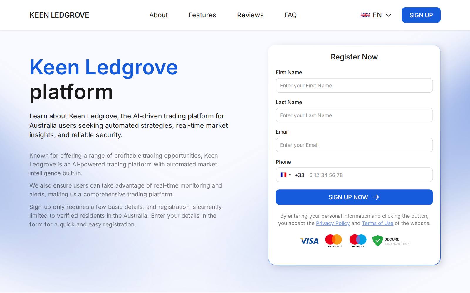 Screenshot of the Keen Ledgrove website, captured 21 July 2026