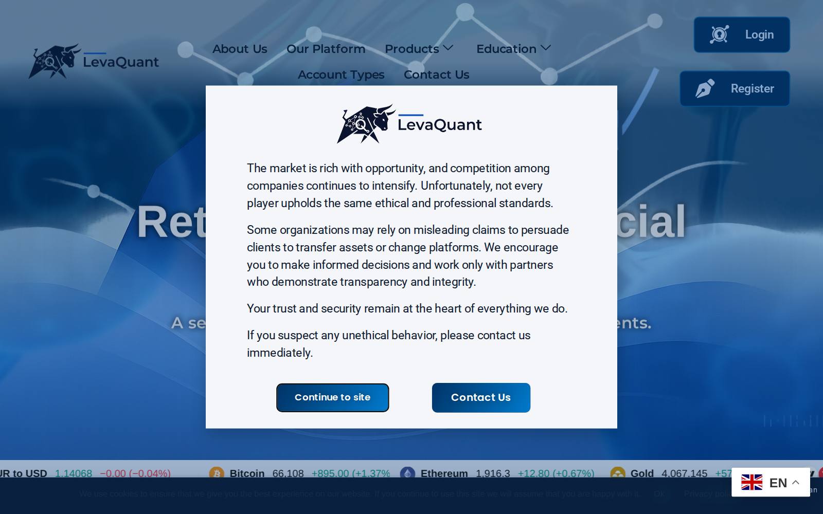 Screenshot of the LevaQuant website, captured 21 July 2026