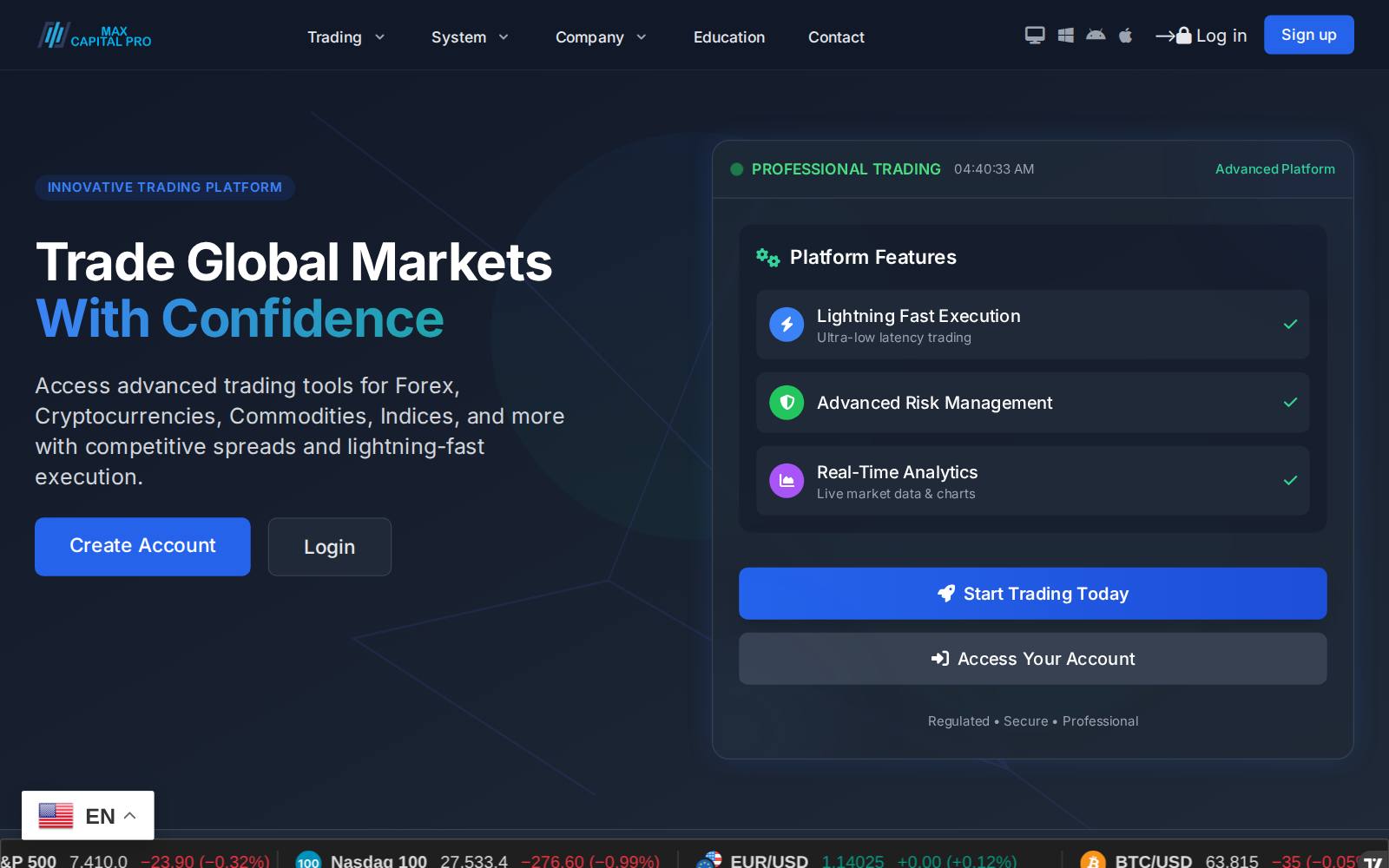 Screenshot of the Max Capital Pro website, captured 29 July 2026
