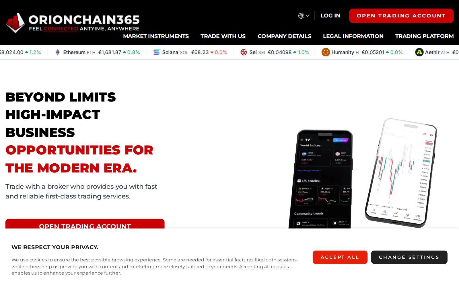 Screenshot of the OrionChain365 website, captured 21 July 2026