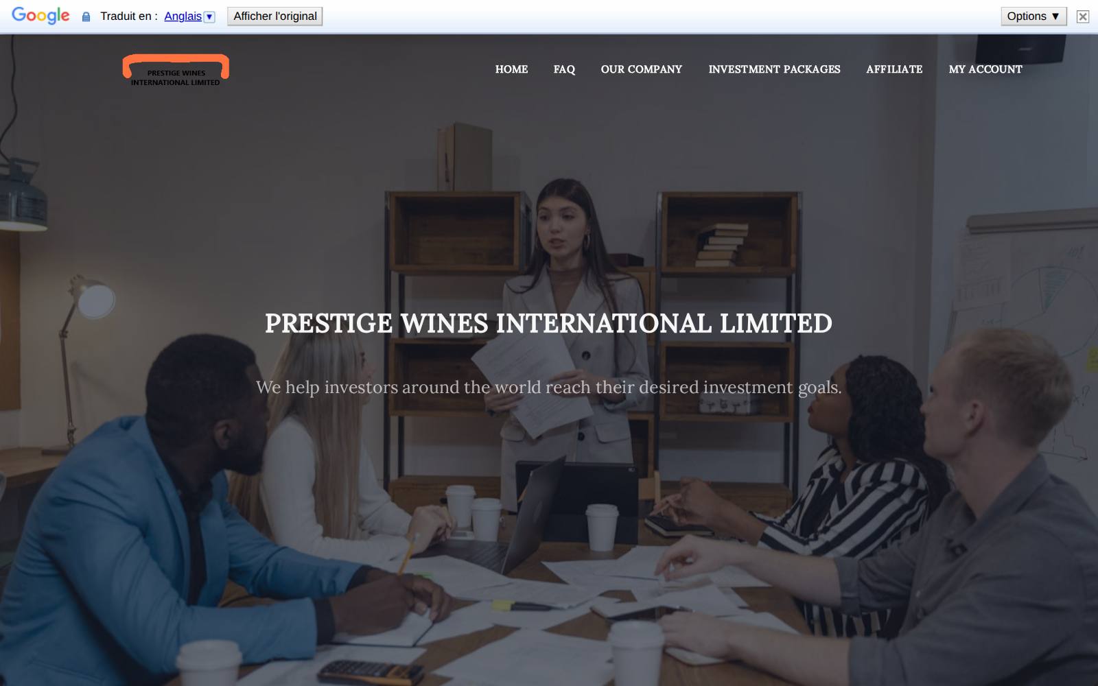 Screenshot of the prestigewinesinternationallimited.com website, captured 24 July 2026