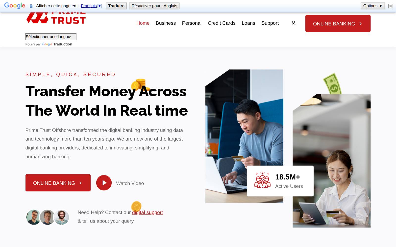 Screenshot of the primetrustb.com website, captured 24 July 2026