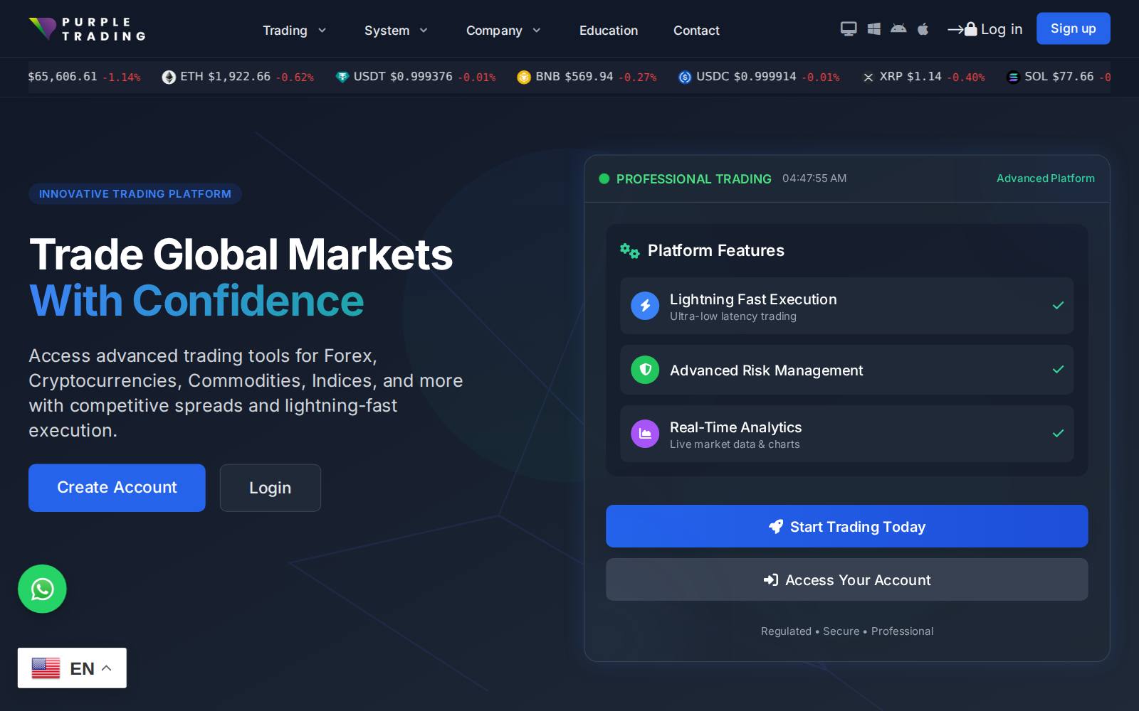 Screenshot of the PURPLE TRADING website, captured 23 July 2026