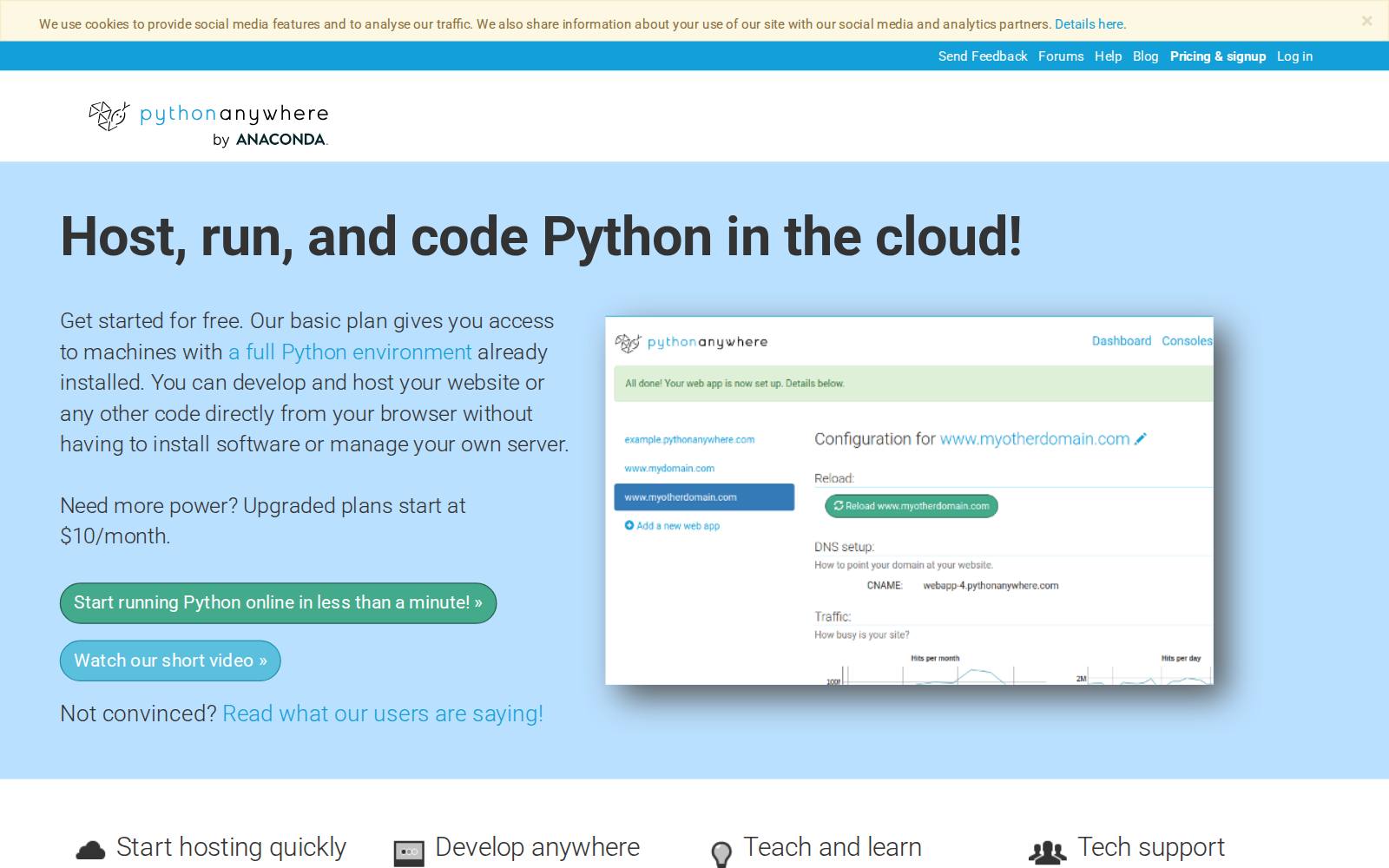 Screenshot of the pythonanywhere.com website, captured 24 July 2026