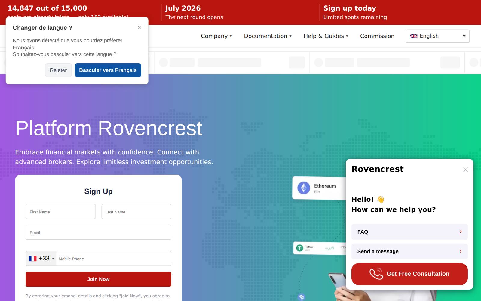 Screenshot of the Rovencrest website, captured 21 July 2026