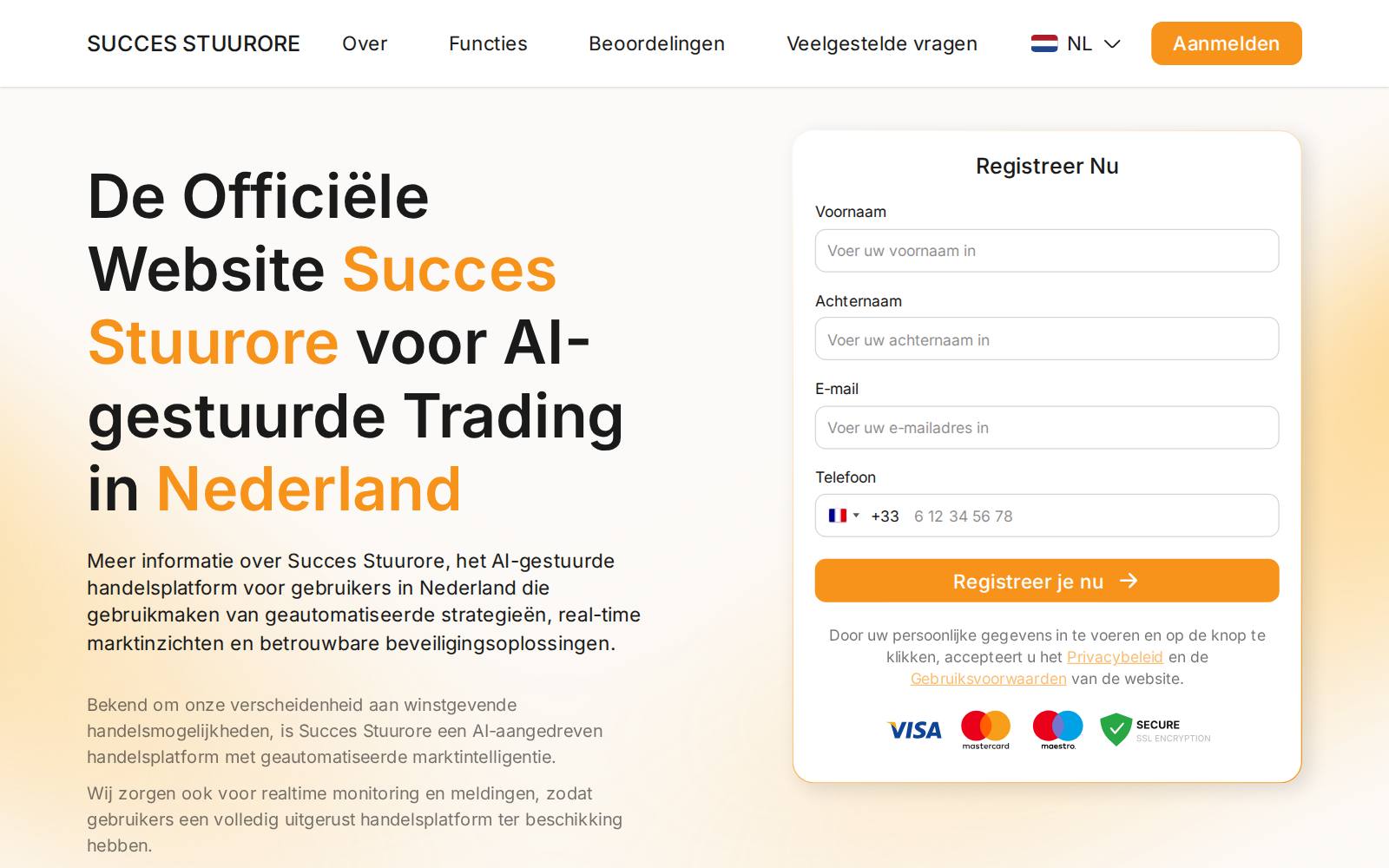 Screenshot of the Succes Stuurore website, captured 26 July 2026