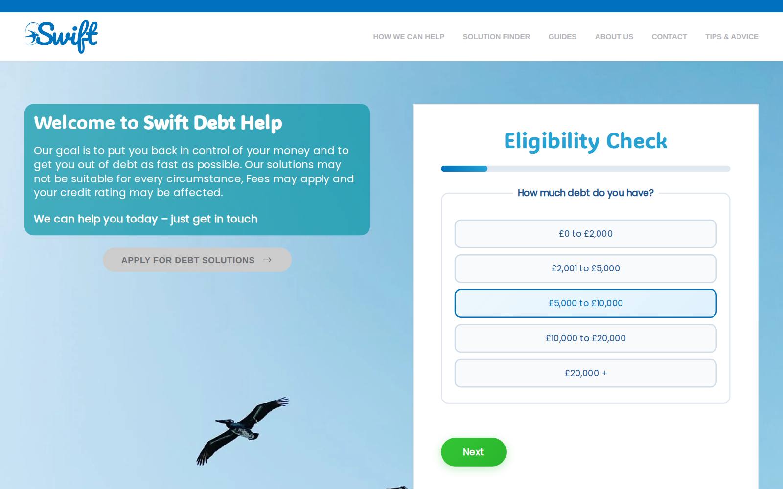Screenshot of the swiftdebthelp.co.uk website, captured 25 July 2026