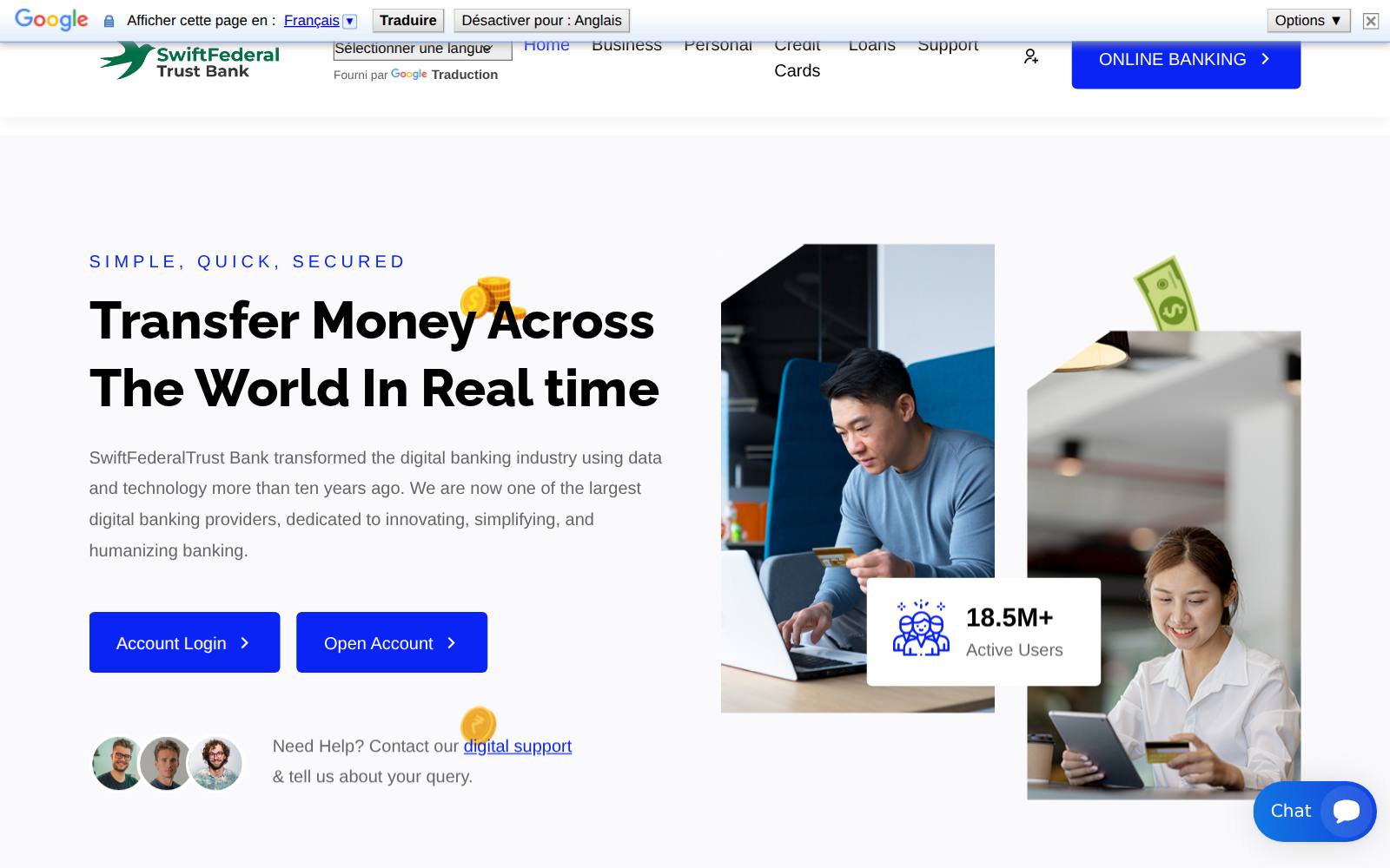 Screenshot of the SwiftFederal Trust Bank website, captured 25 July 2026