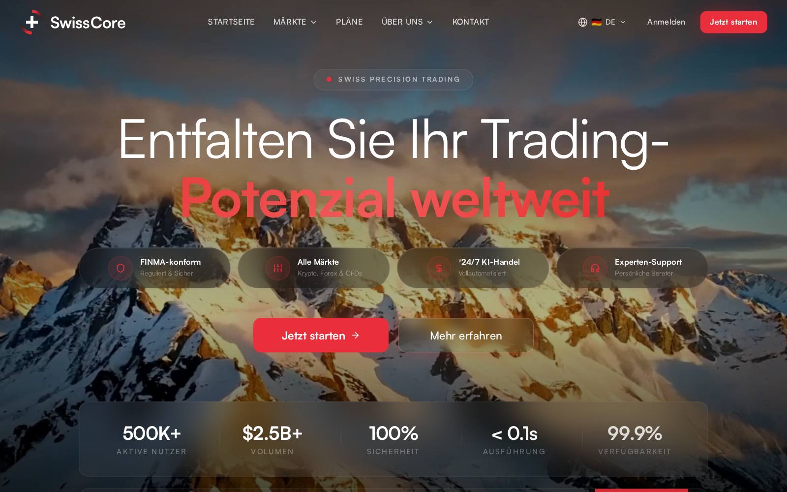 Screenshot of the SwissCore website, captured 8 August 2026