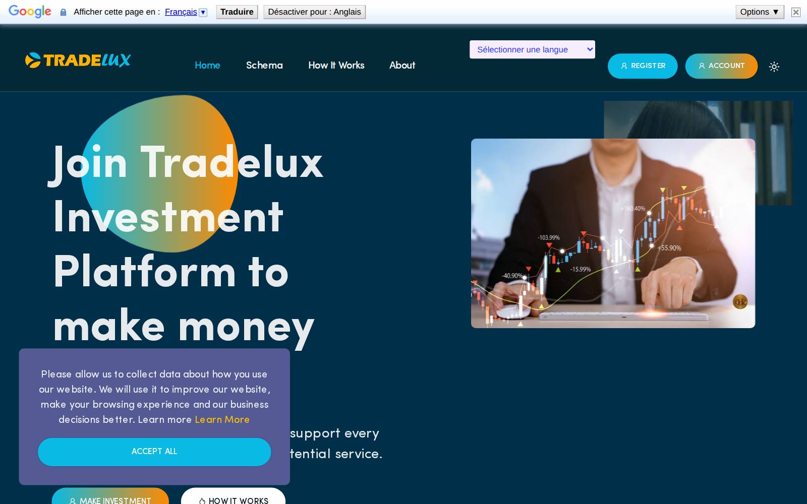 Screenshot of the Tradelux website, captured 21 July 2026