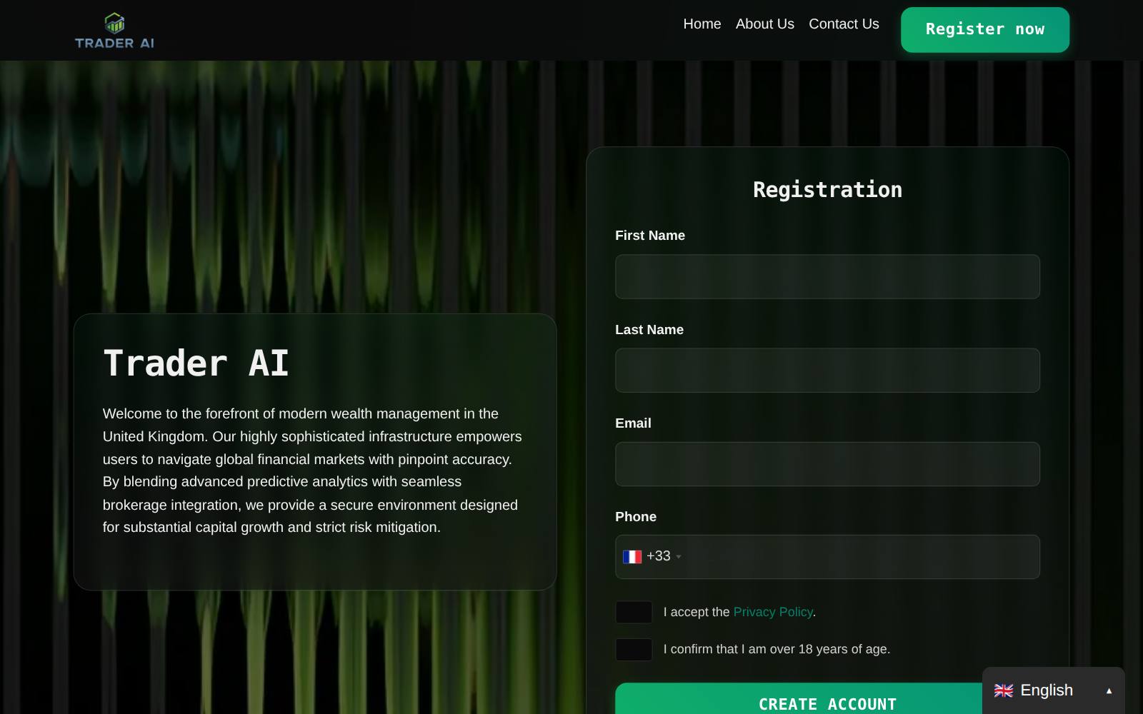 Screenshot of the Trader AI / www.trader-ai-platform.org website, captured 7 August 2026