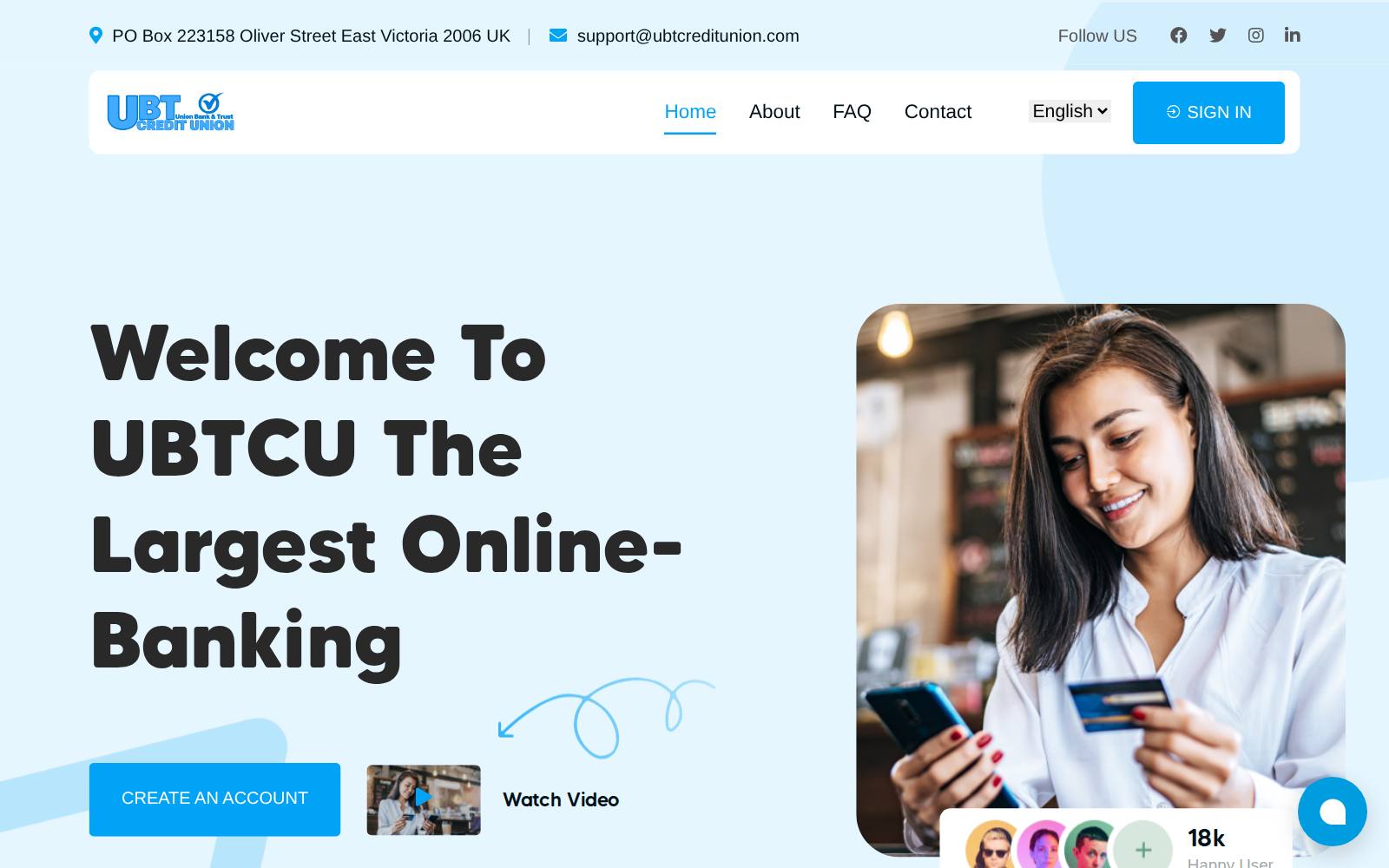 Screenshot of the ubtcreditunion.com website, captured 21 July 2026