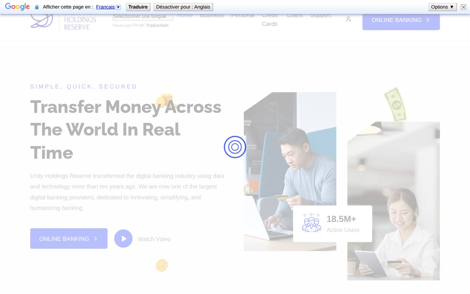 Screenshot of the Unity Holdings Reserve website, captured 25 July 2026