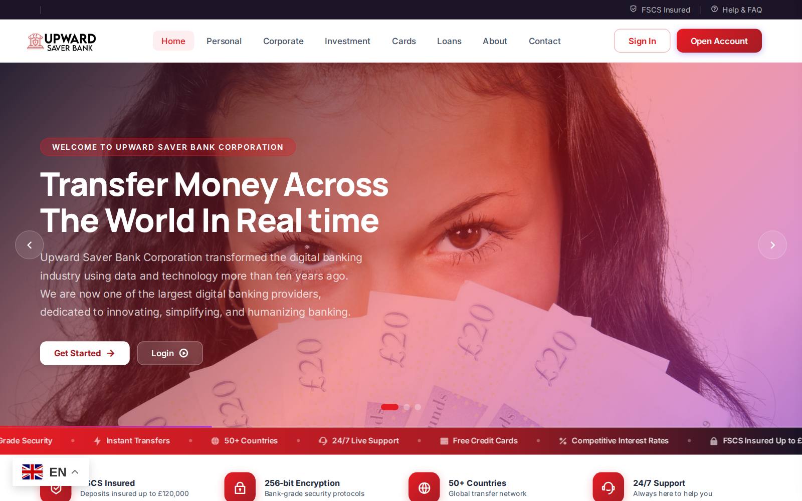 Screenshot of the Upward Saver Bank website, captured 25 July 2026
