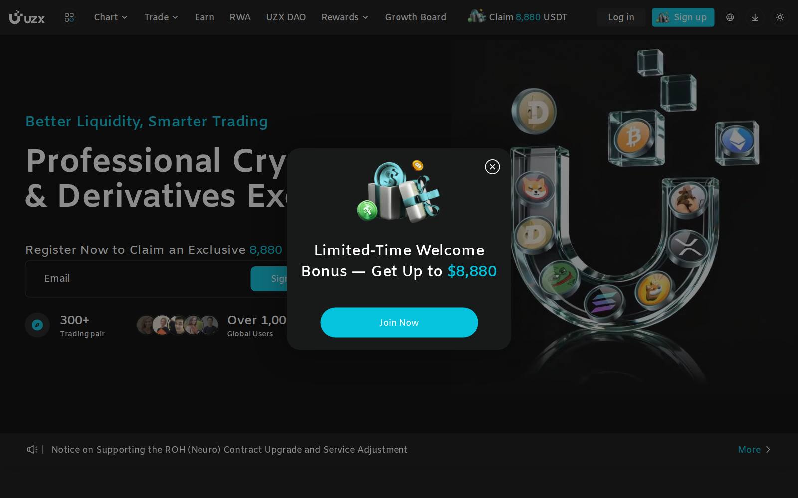 Screenshot of the UZX website, captured 21 July 2026